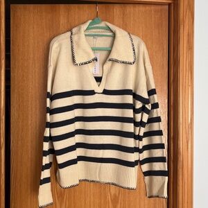 Baltic Born Navy and Cream V-Neck Sweater